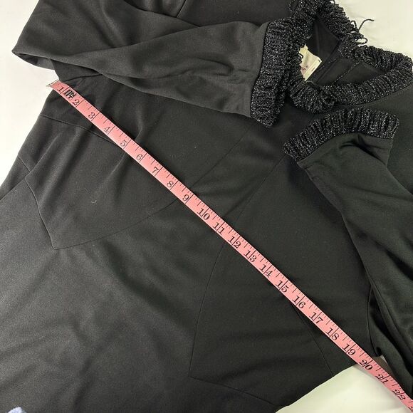 70s Vtg Kay Windsor Black Maxi Dress High Neck Sparkle Trim Goth Witchy Sz S/M? - Picture 6 of 16